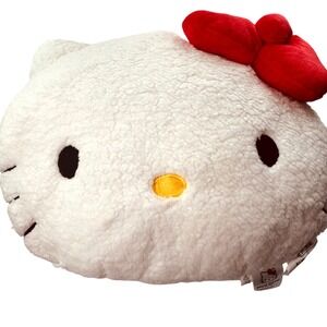 Hello Kitty Plush Pillow Sherpa Face Cushion Kids Room Decor Red‎ Bow 16"x13"